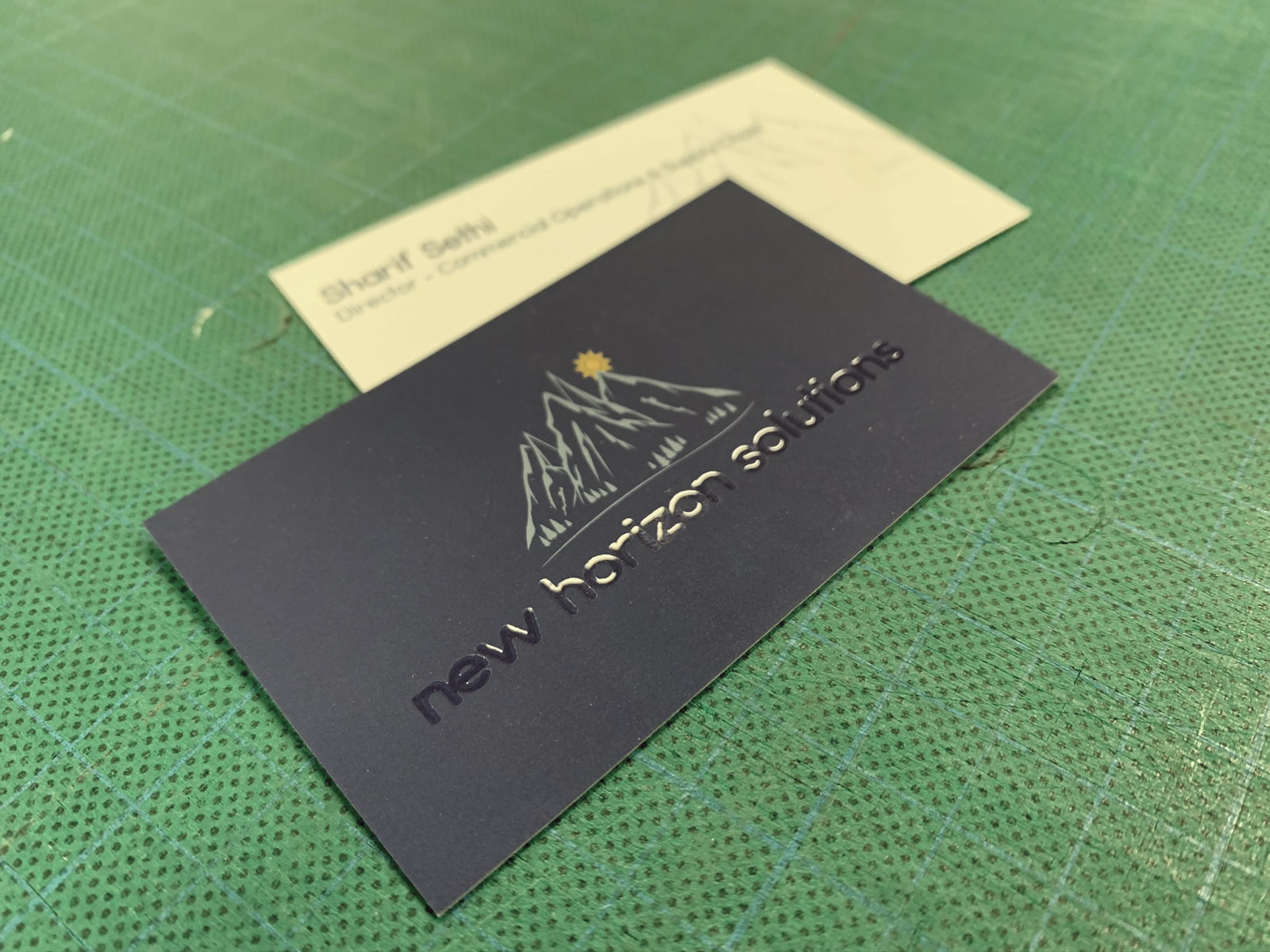 Business Card Printed On Silk Stock With Scodix Varnish New Horizon Solutions
