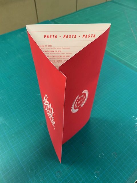 Matt Cello 250 Gsm Gloss Menus Trifold Folded From Top Rotated